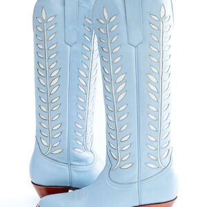 Light Blue Western Boots with Leaf Cutouts